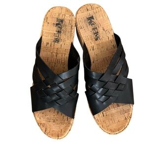 KORKS Women's Noelle Comfort Wedge Woven Sandals Black Size 10